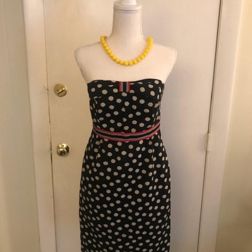 Anthropologie Strapless Polka Dot Midi Dress